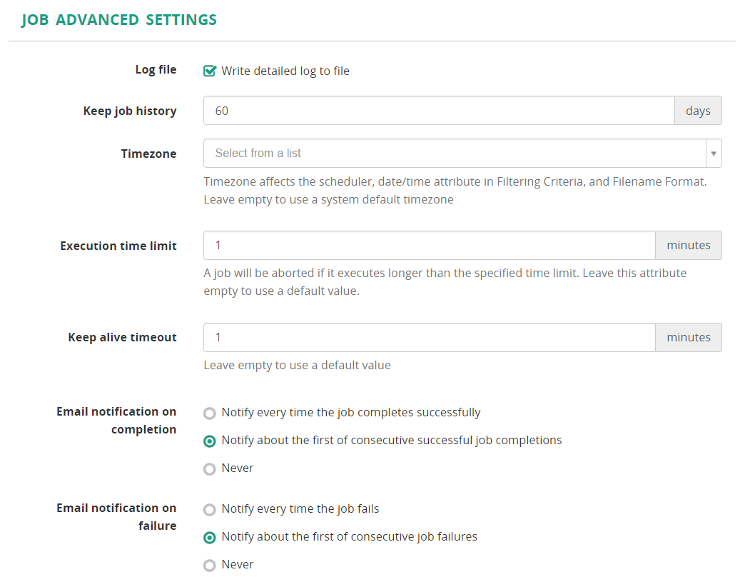 Job Advanced Settings