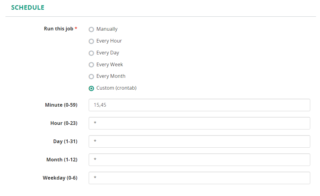 Run the job on 15-th minute of every hour