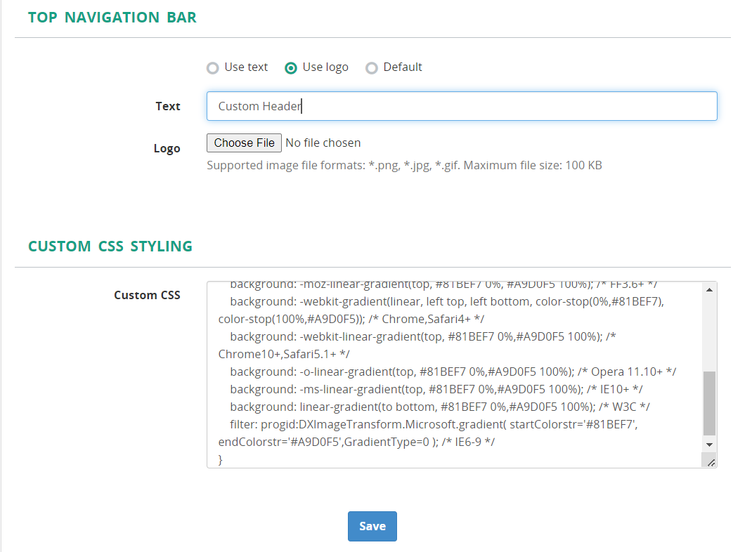 Branding System Settings