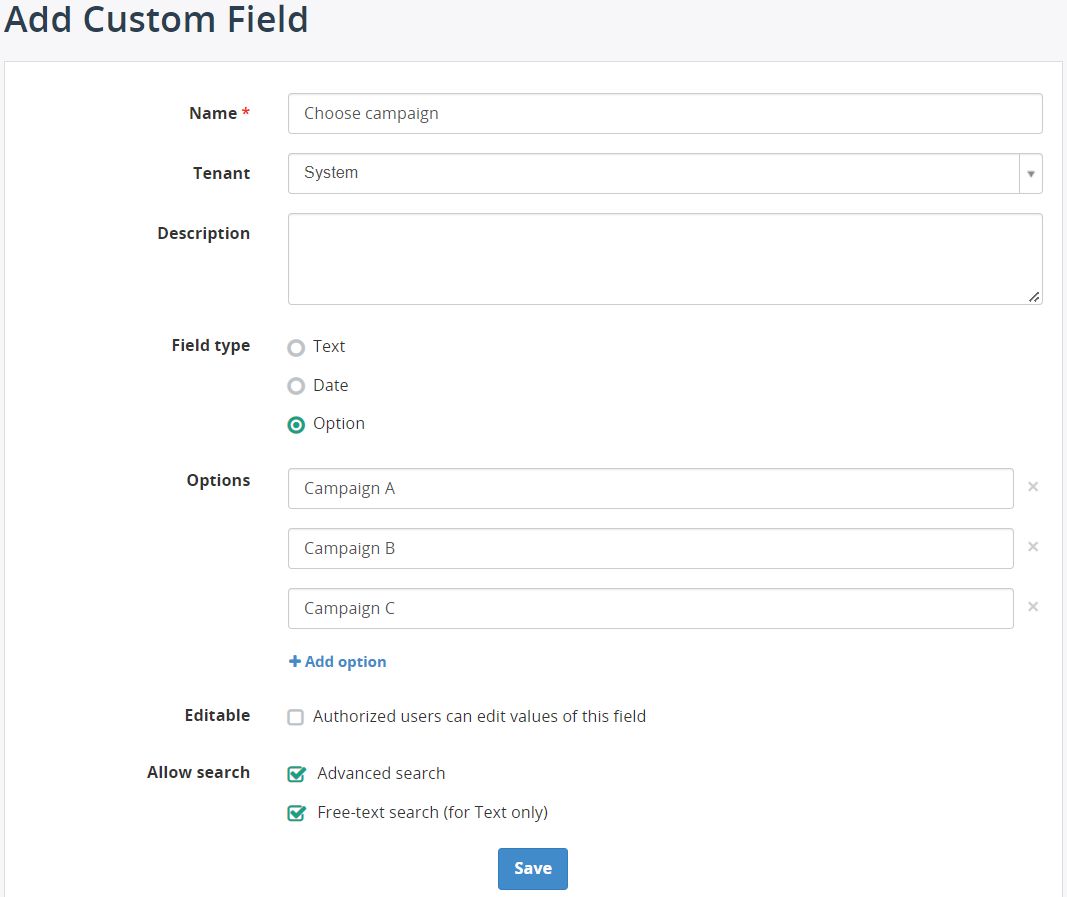 Custom Field Settings