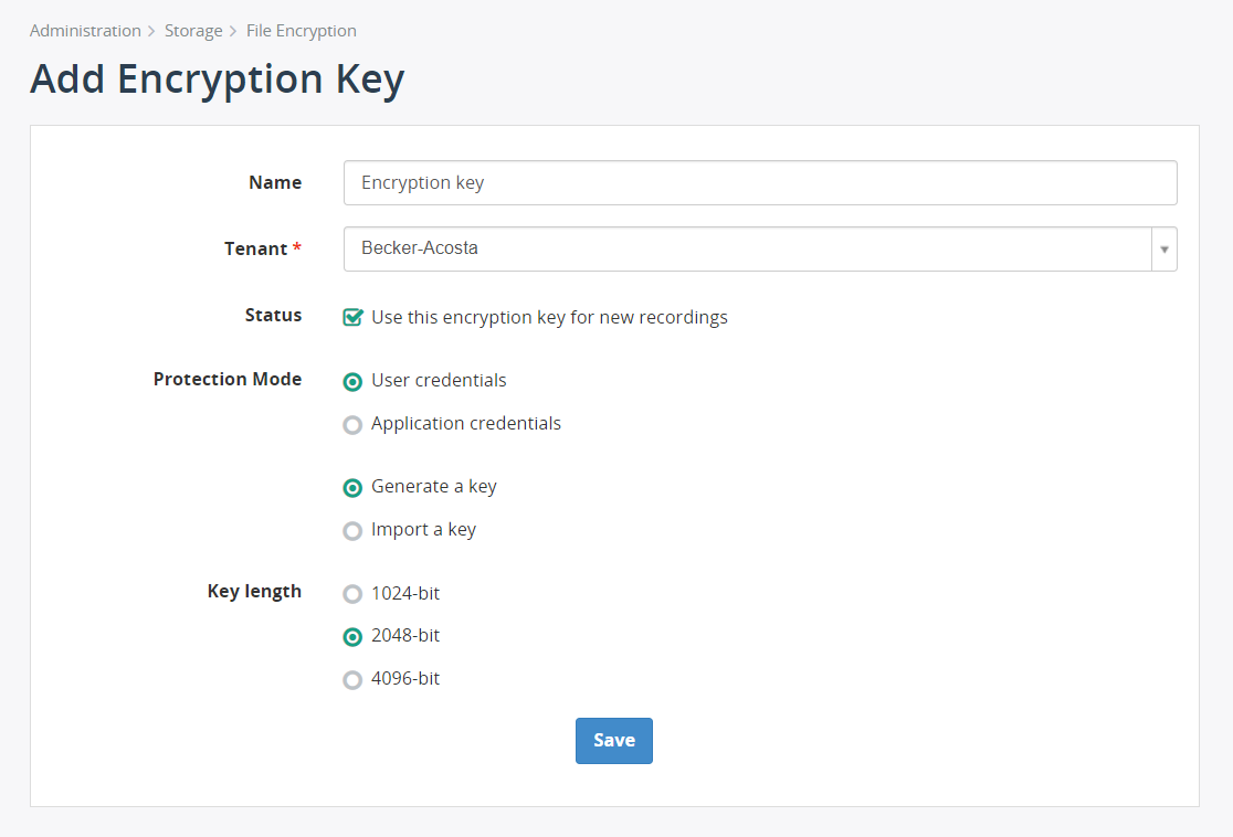 Encryption Key Settings