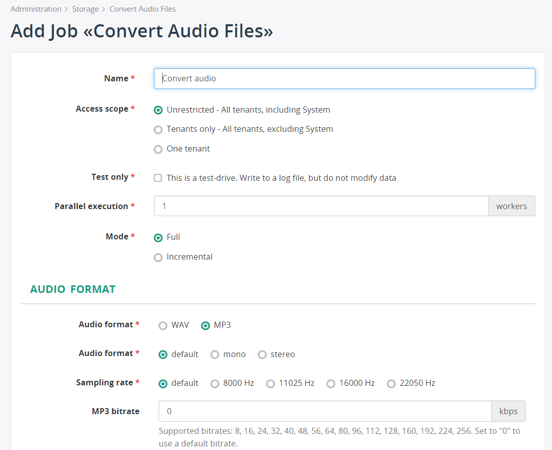 Convert Audio Files Settings