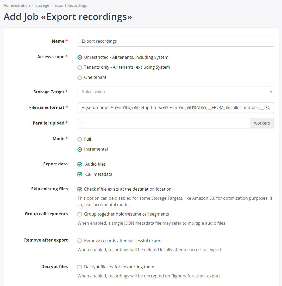 Export Recordings Settings