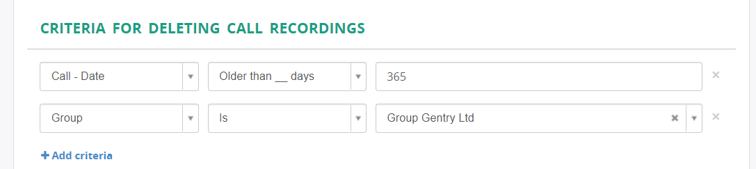 Criteria for deleting call recordings