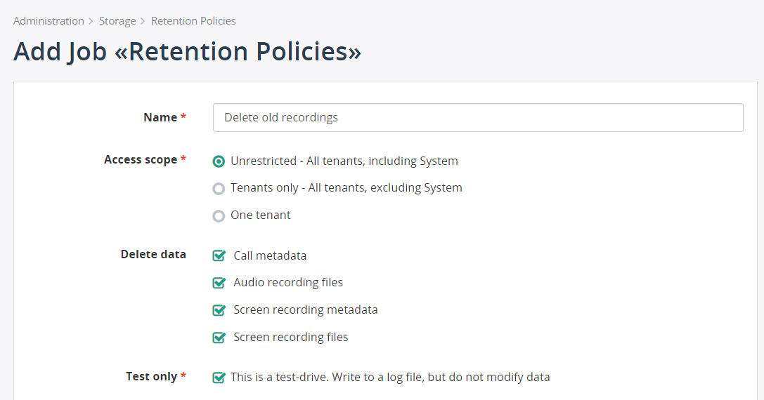 Retention Policies Settings