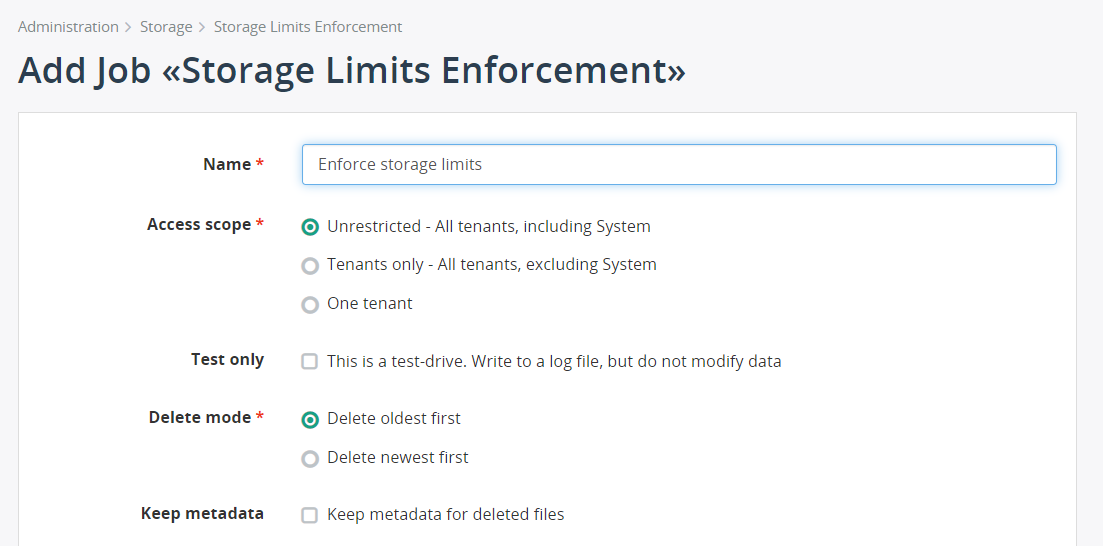 Storage Limits Enforcement Settings