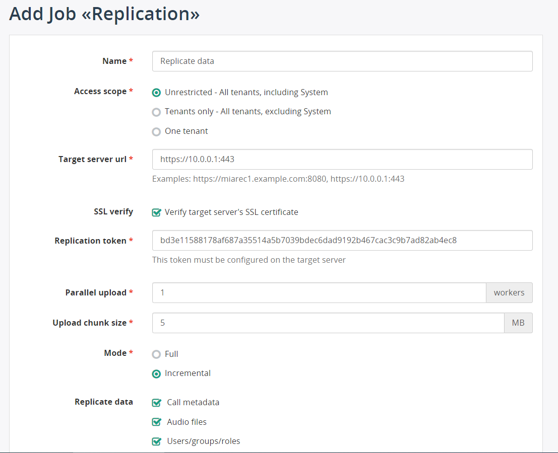 Outgoing Replication Settings