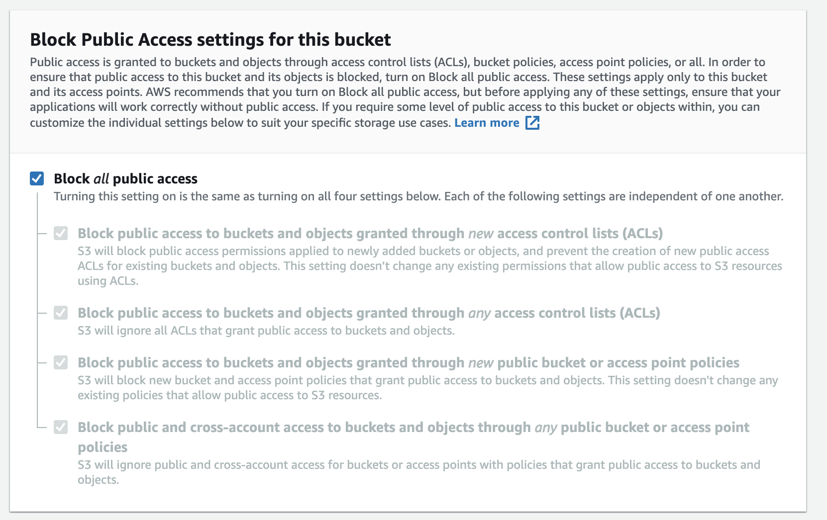 Block Public Access settings