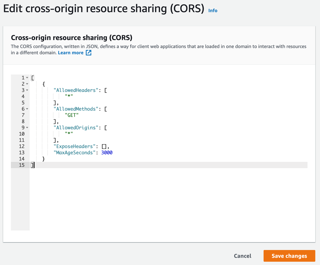 CORS configuration editor