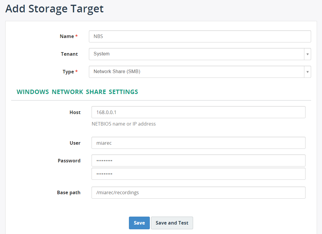 SMB Storage Target Settings