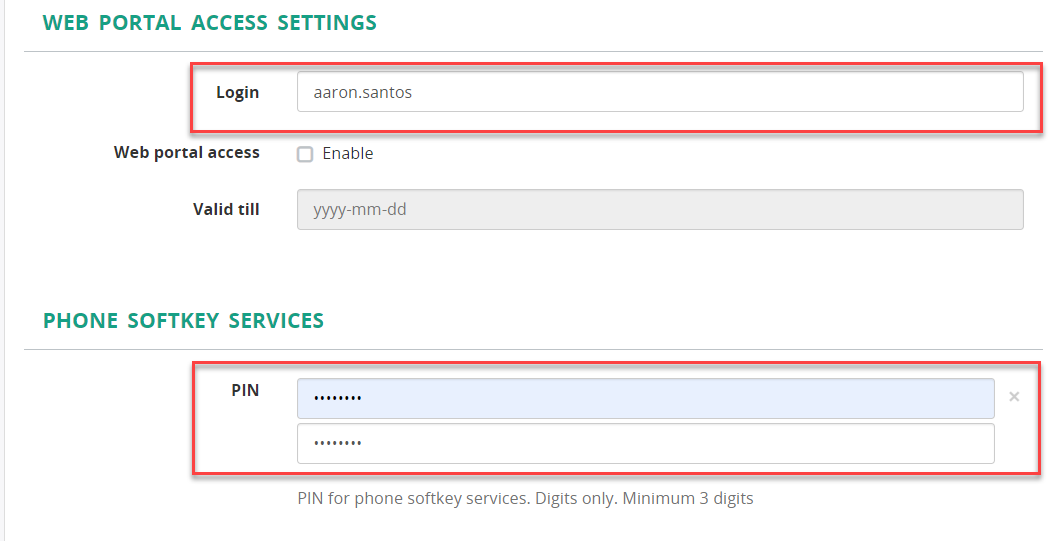 Web Portal Access Settings