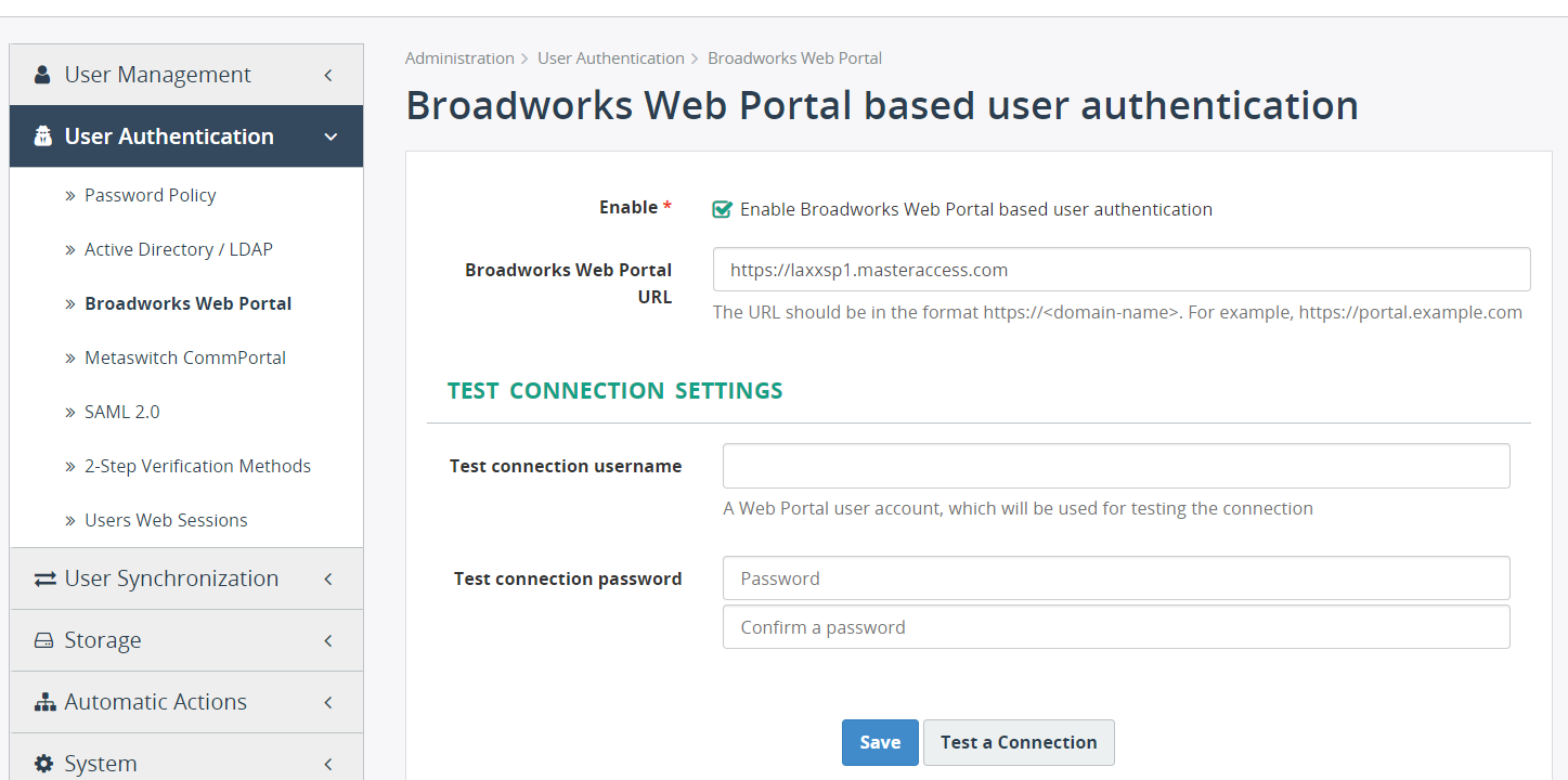 Broadworks Web Portal Settings