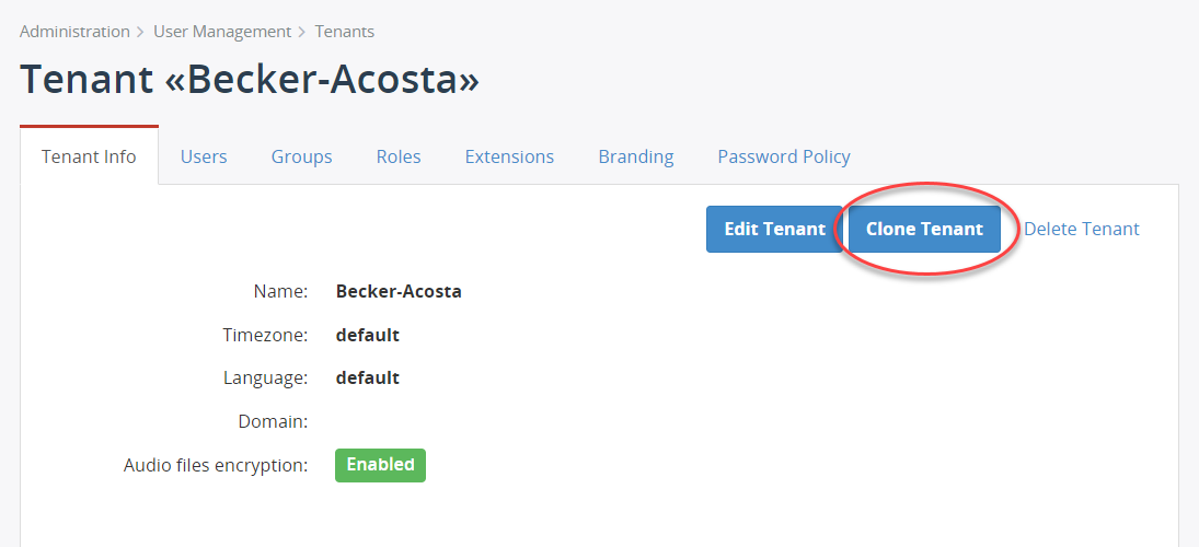 Clone tenant