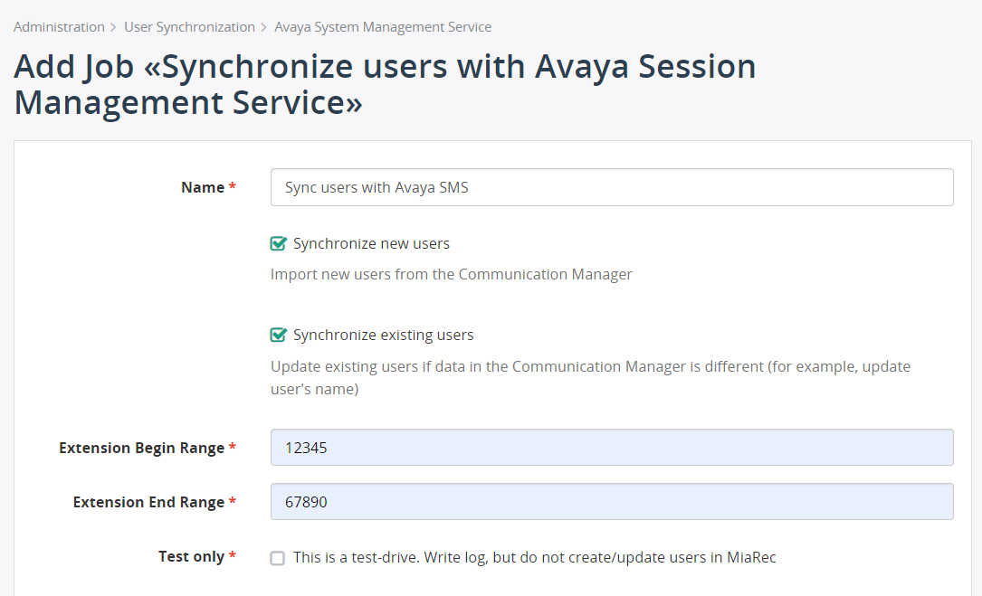 Avaya Job Settings