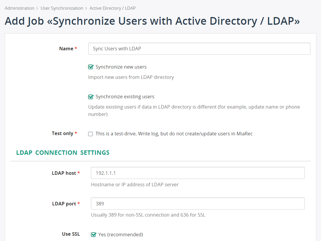 LDAP Job Settings