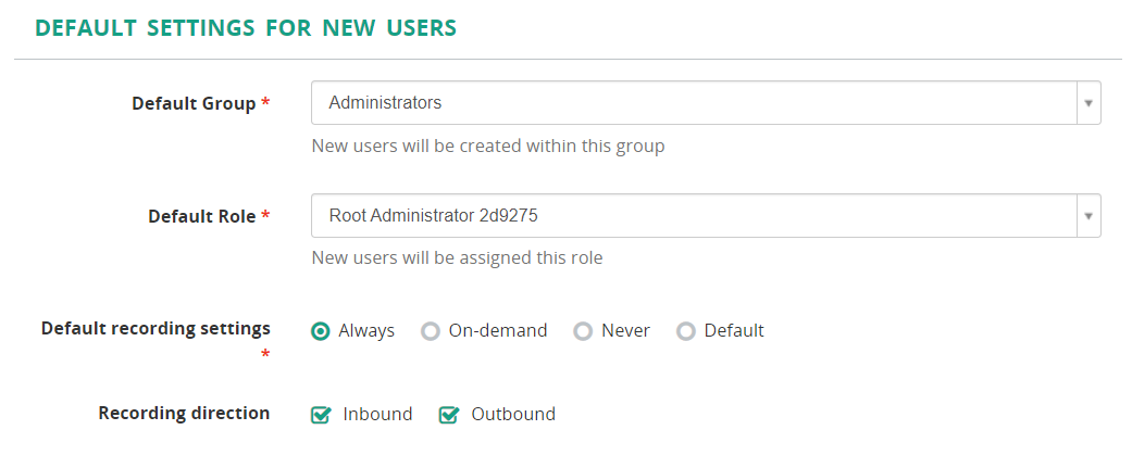 Default settings for new users