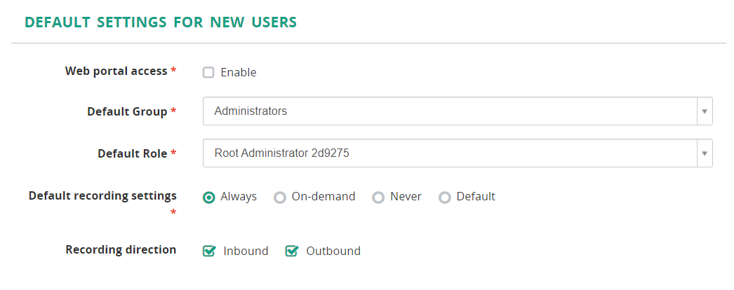 Default settings for new users