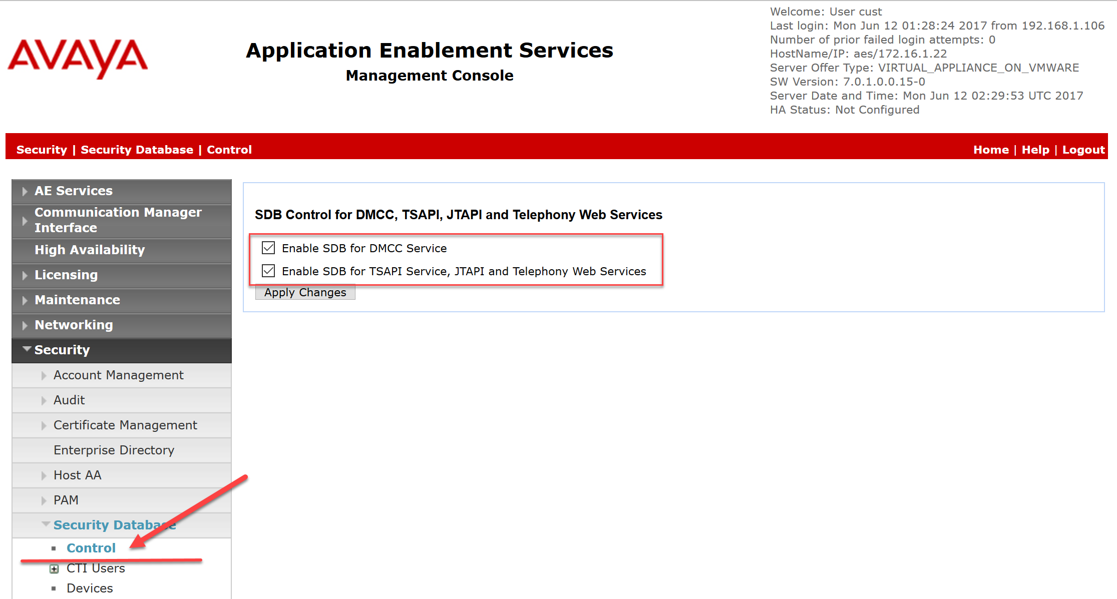 Enable Security Database