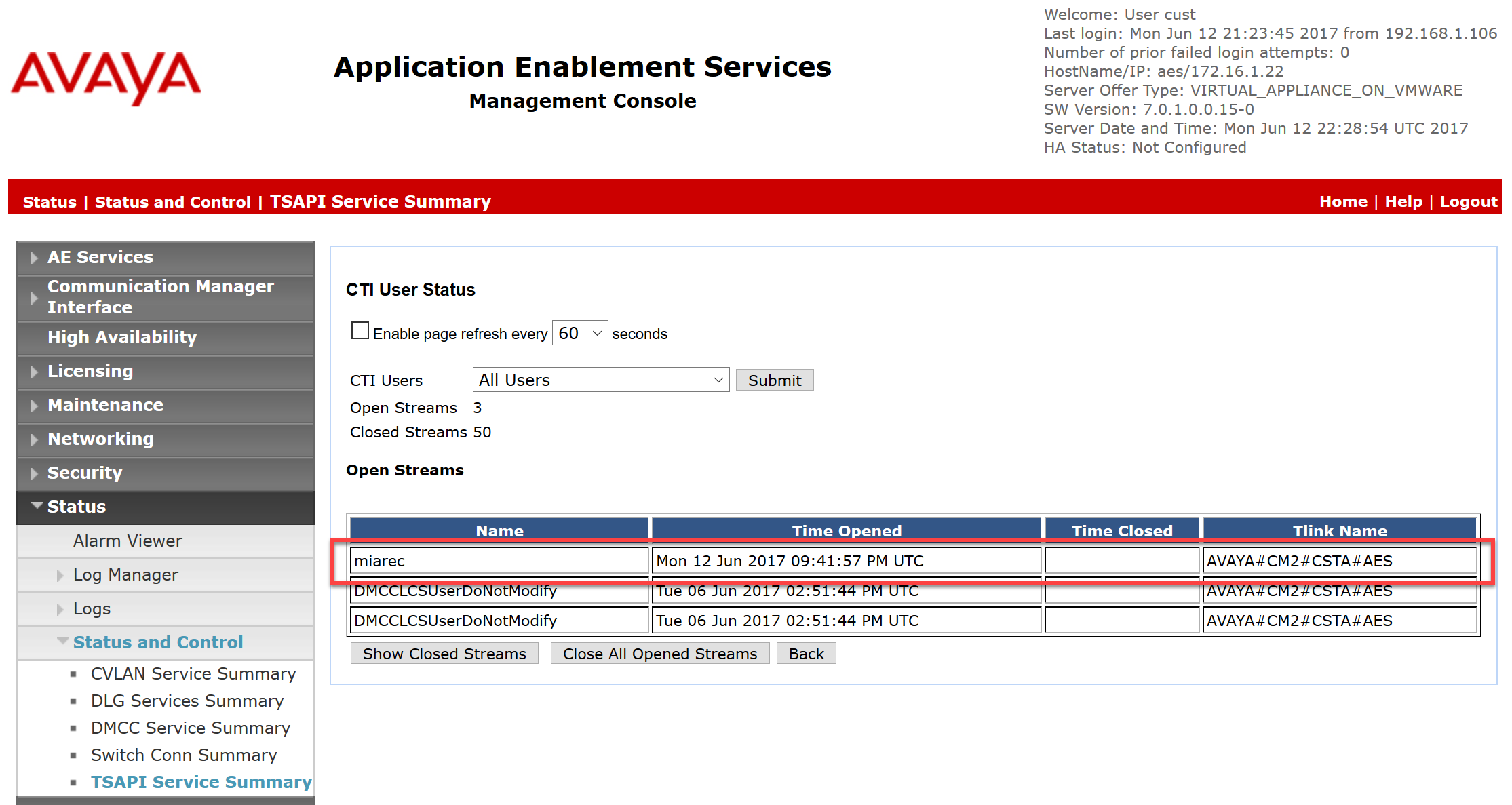 Verify CTI User Status