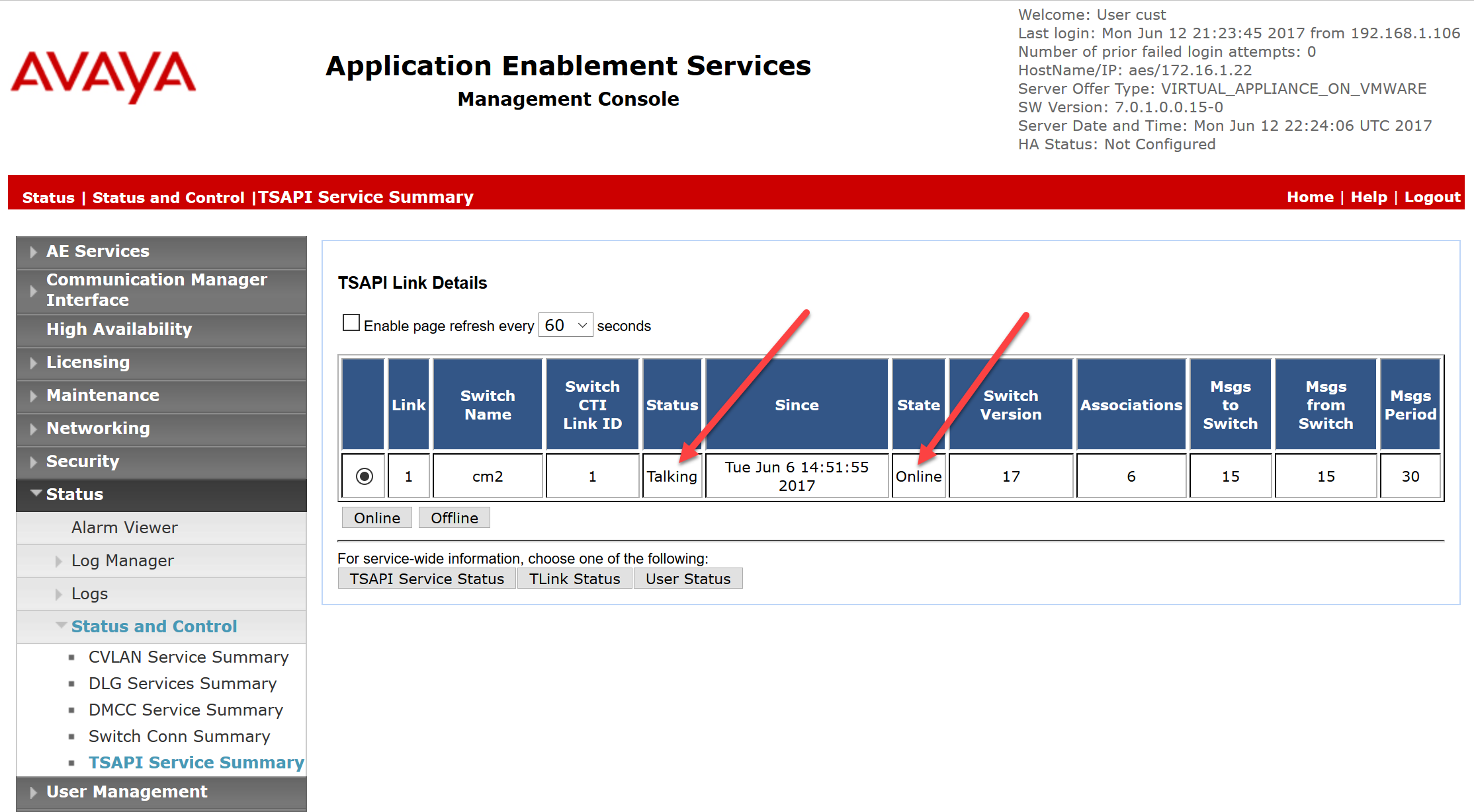 TSAPI Service Summary