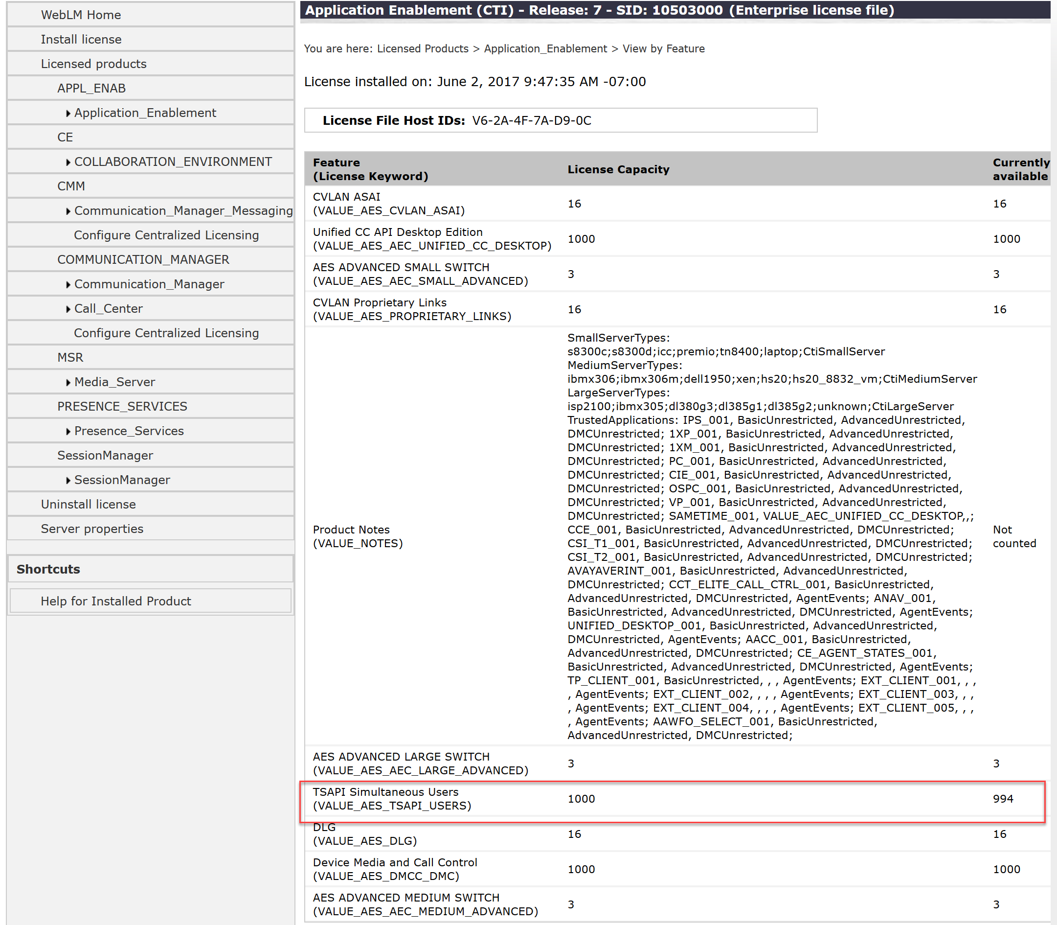 TSAPI Simultaneous Users