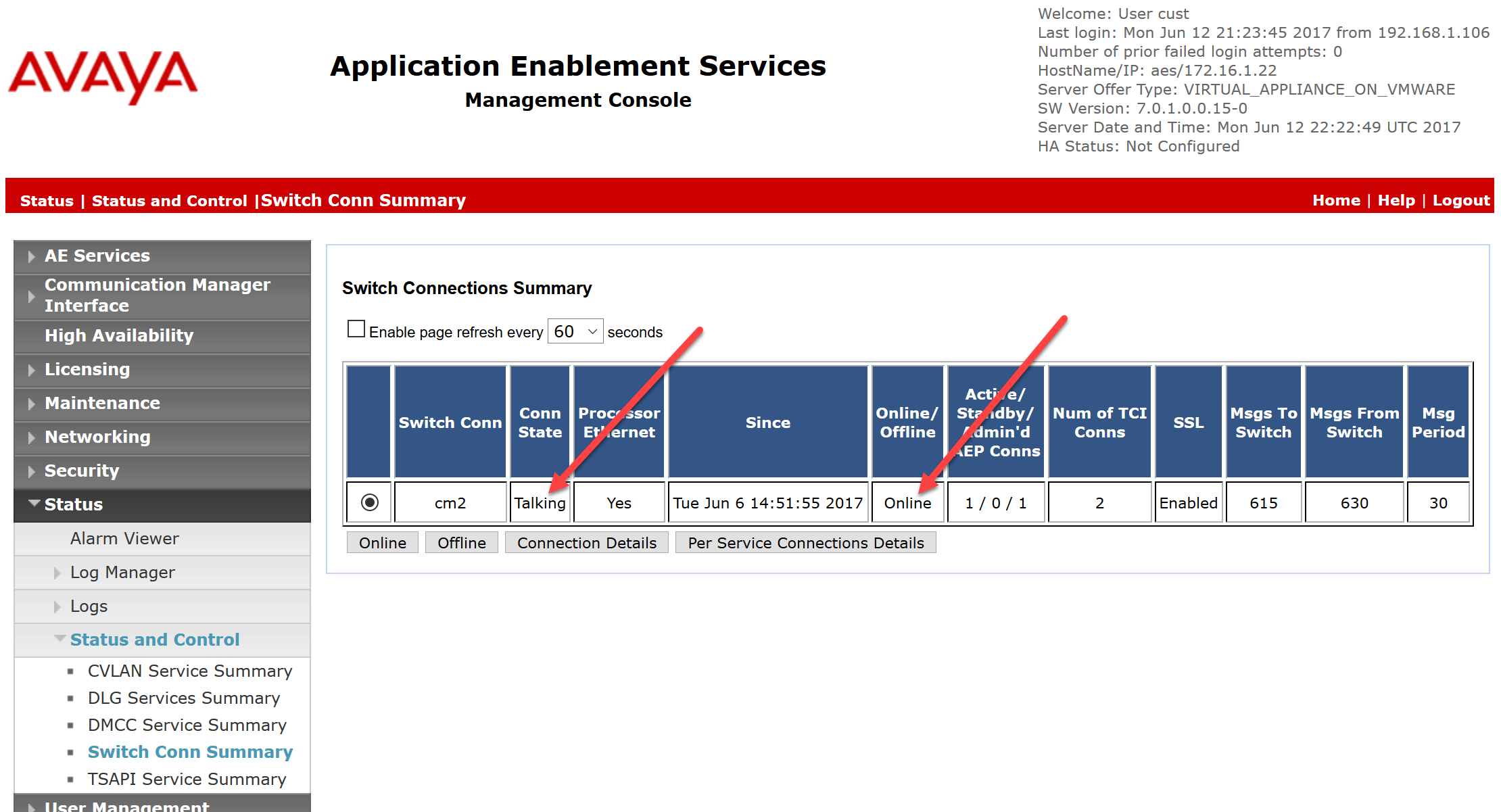 Verify Avaya Application Enablement Services