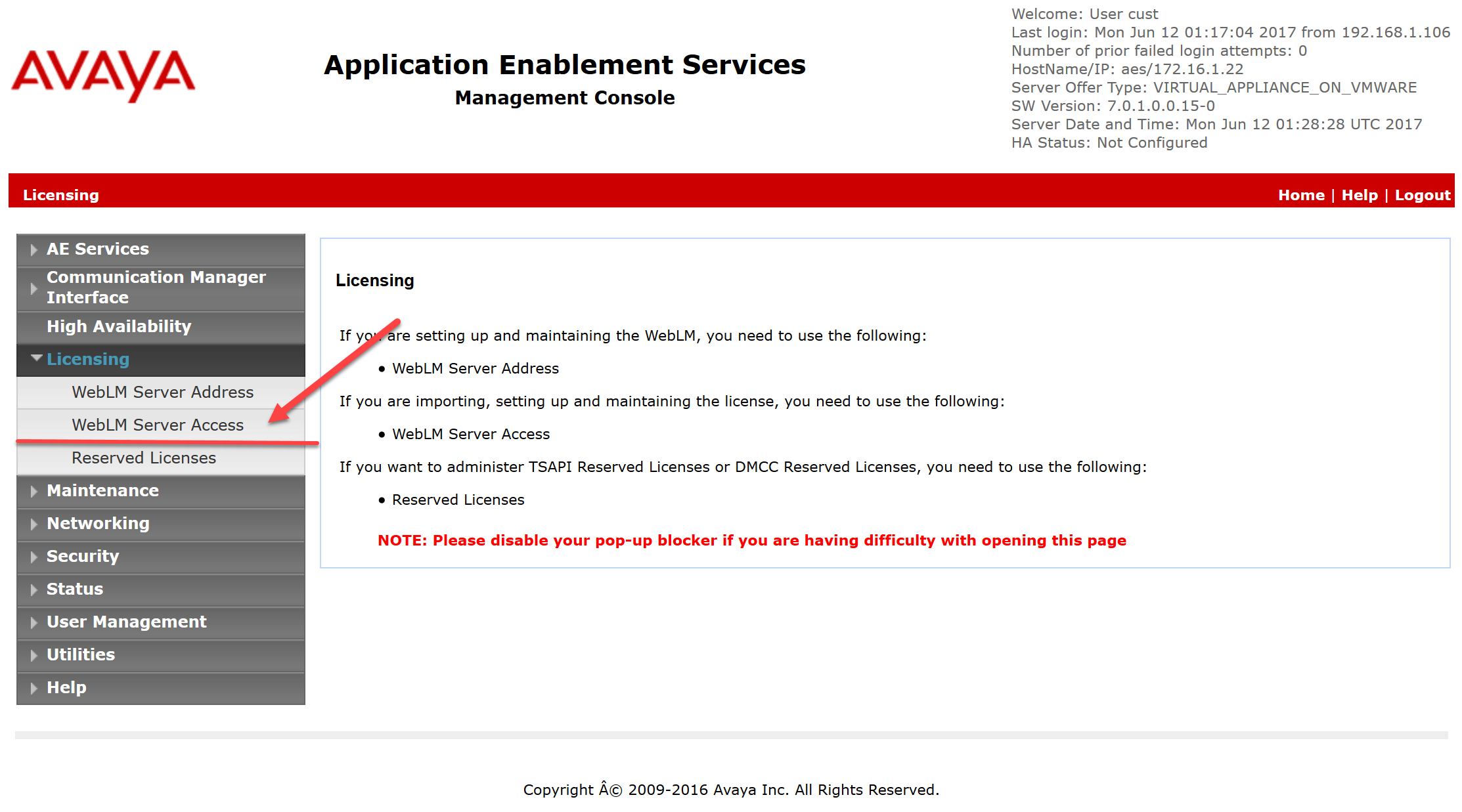 Verify TSAPI service licensing