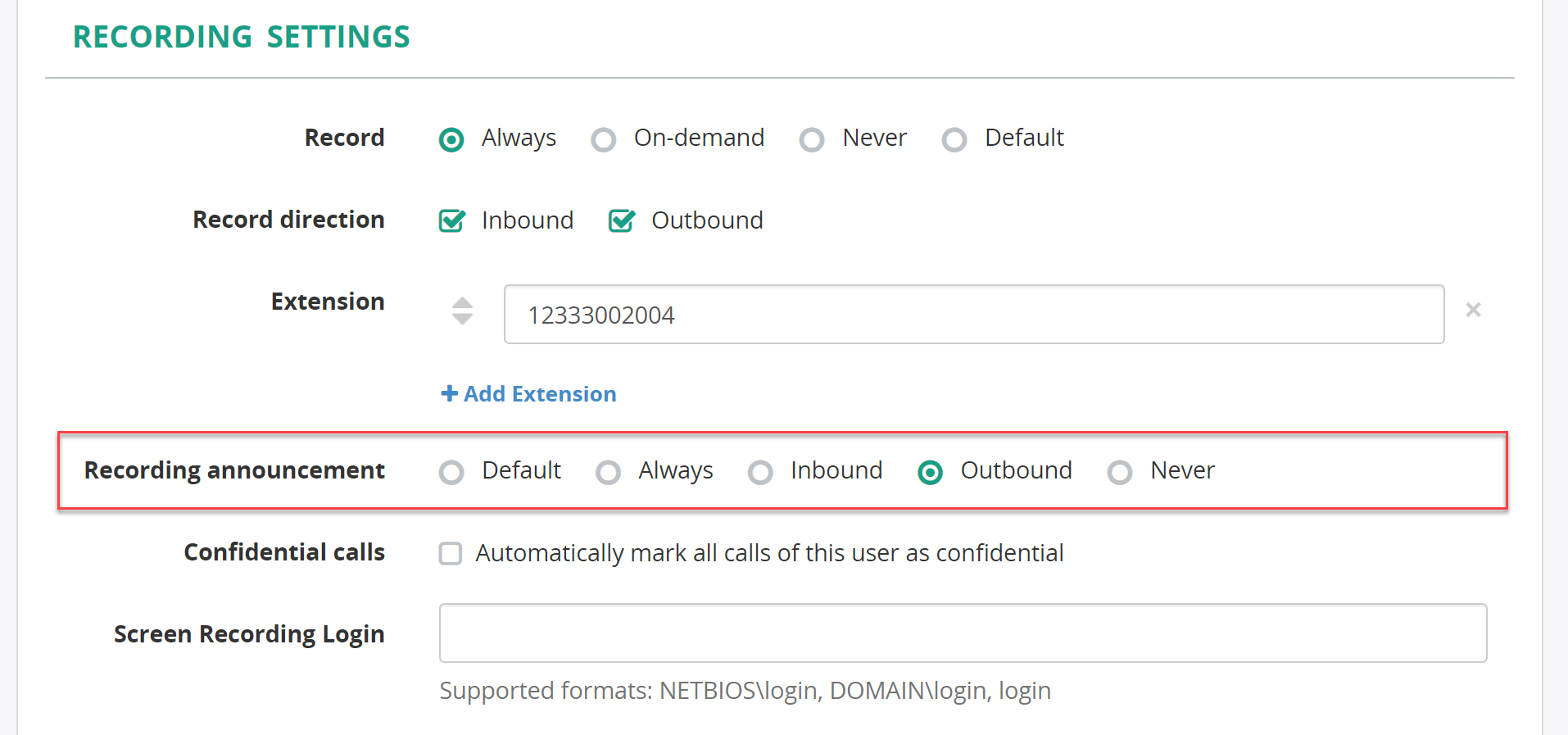 Per-user announcement configuration