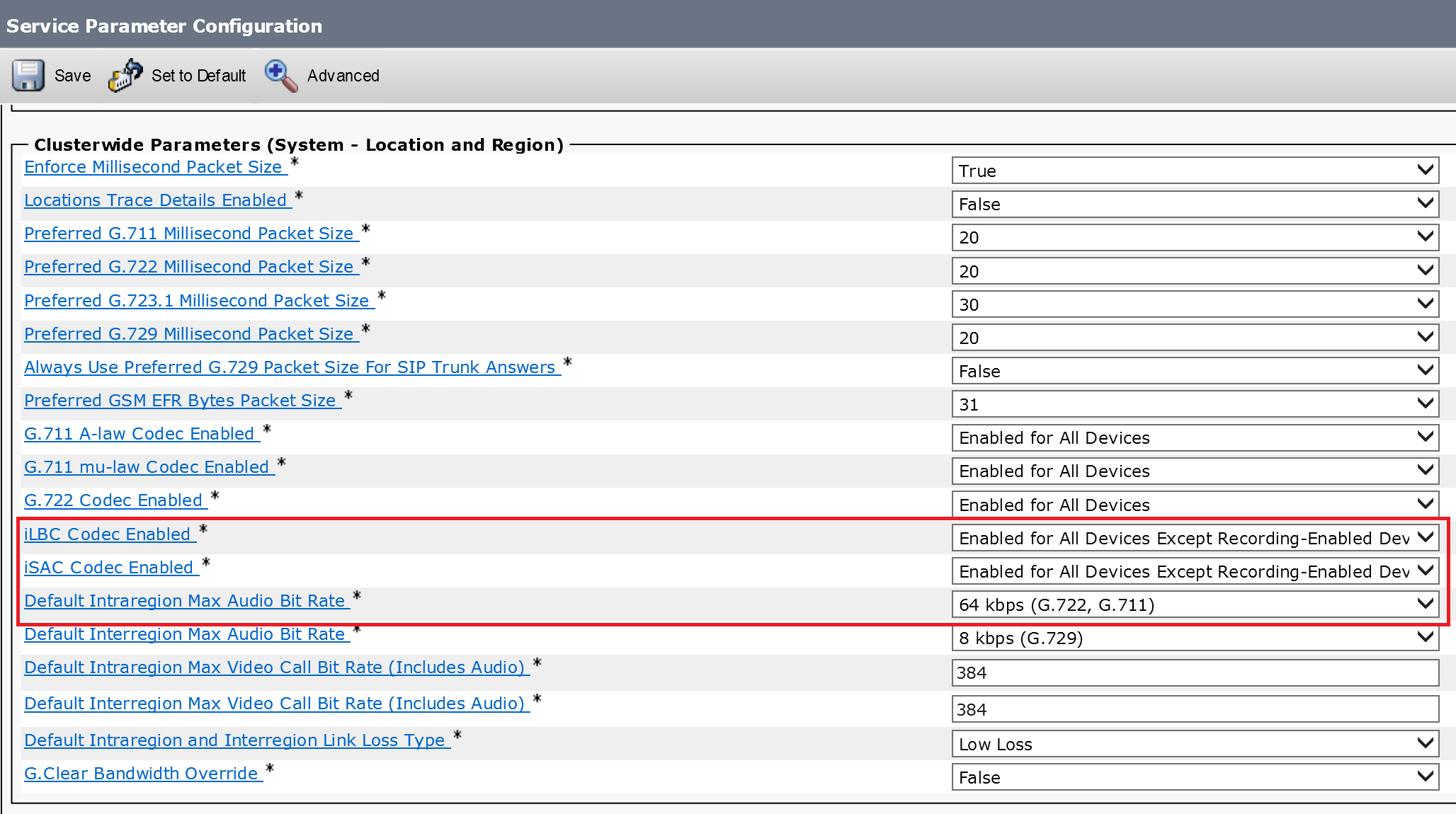 Codecs Configuration