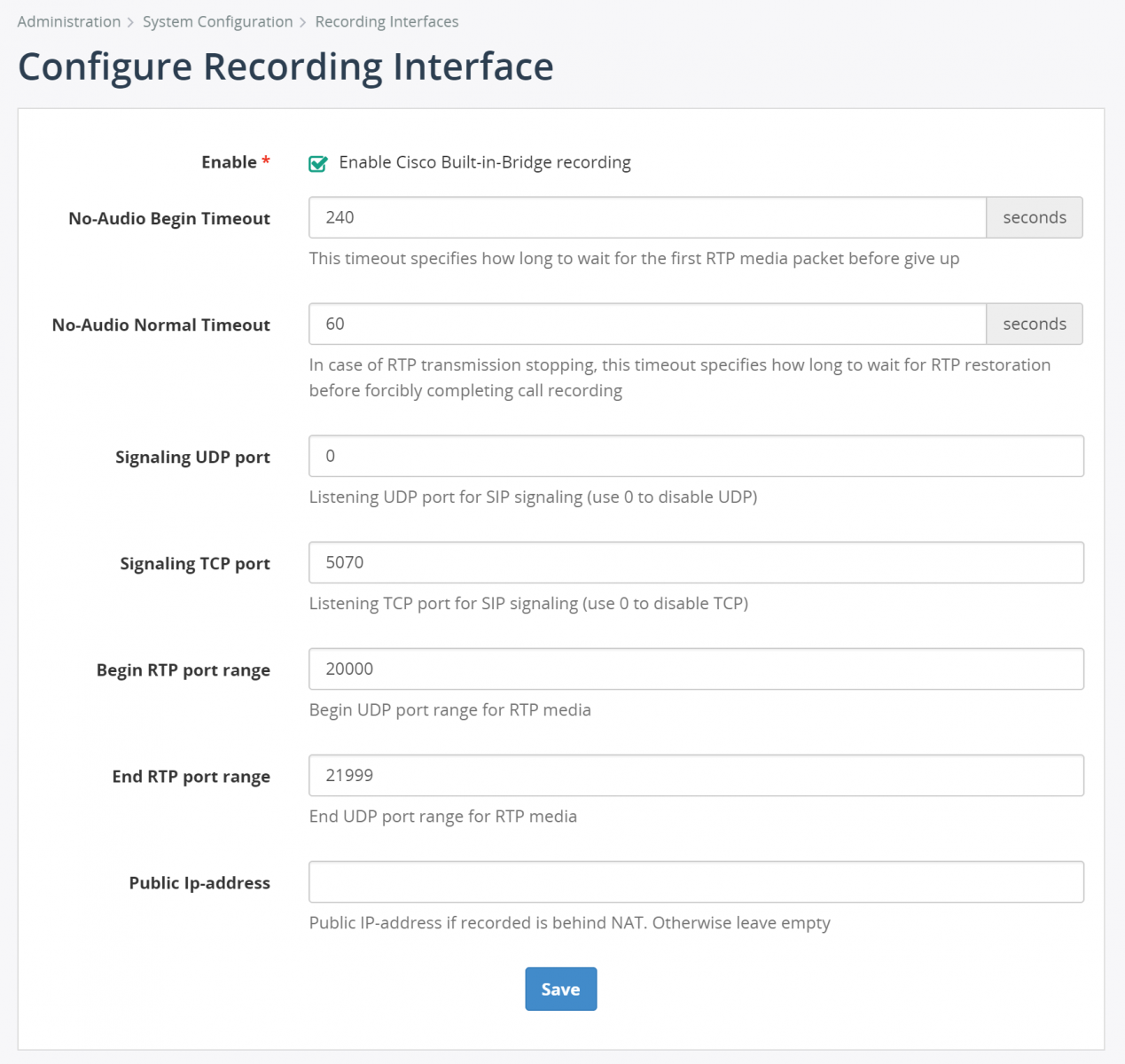 Configure Recording Interface