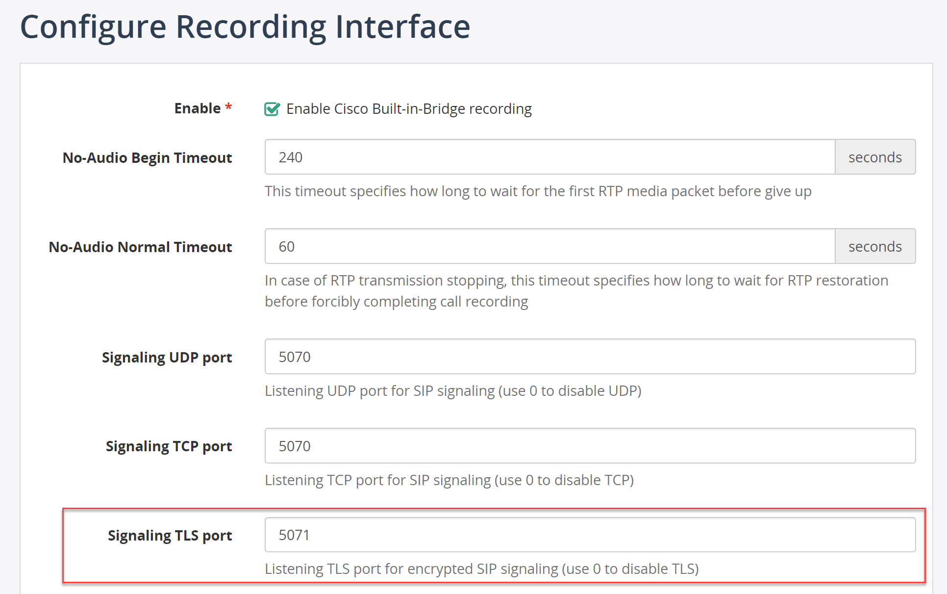 Configure Signaling TLS port in MiaRec