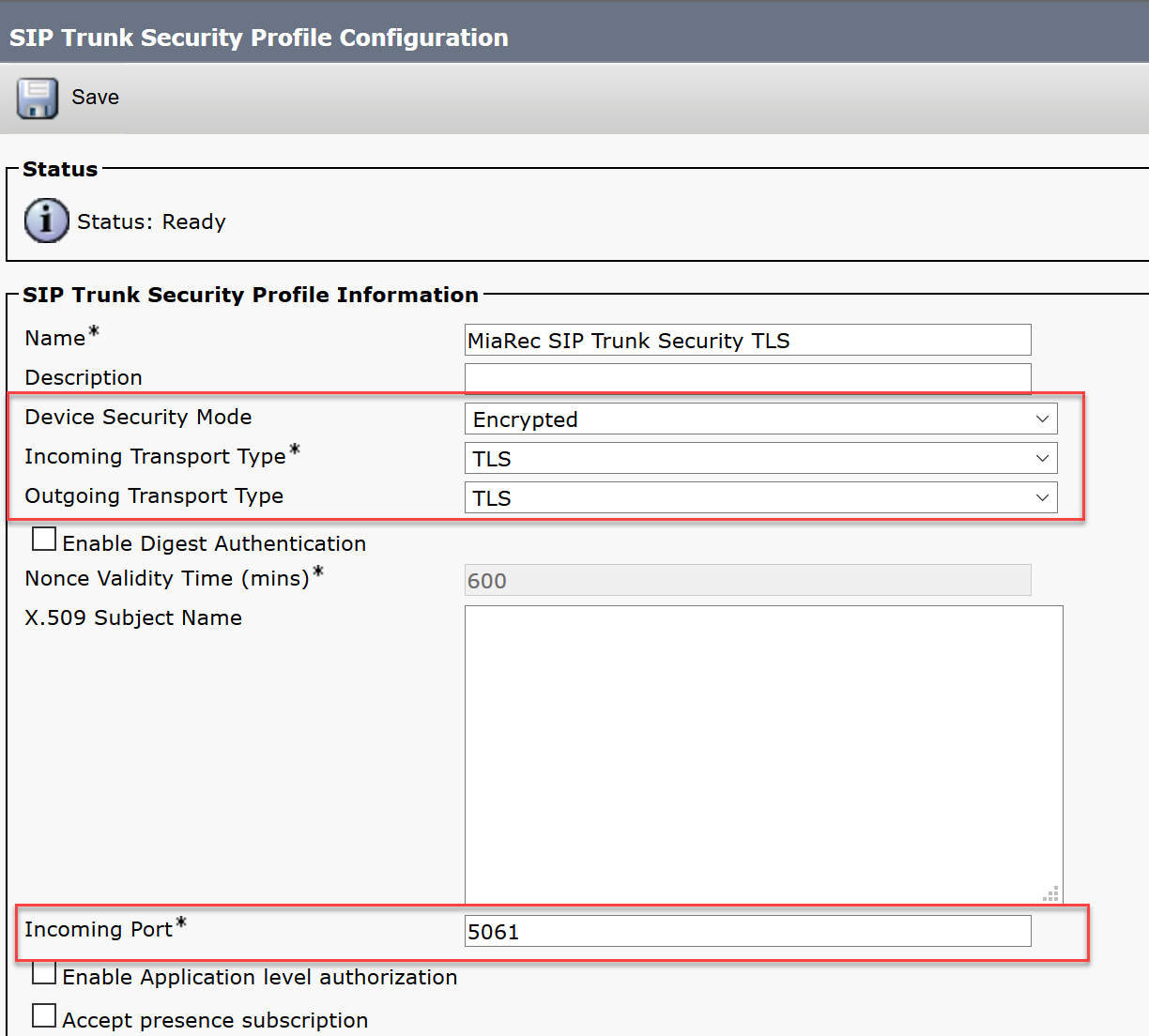 Configure SIP Trunk Security Profile