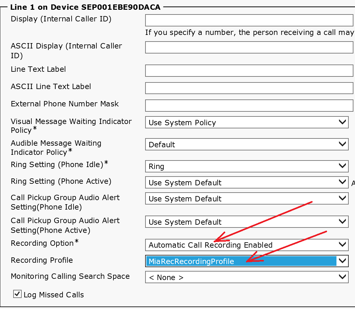 Enable recording for a line appearance