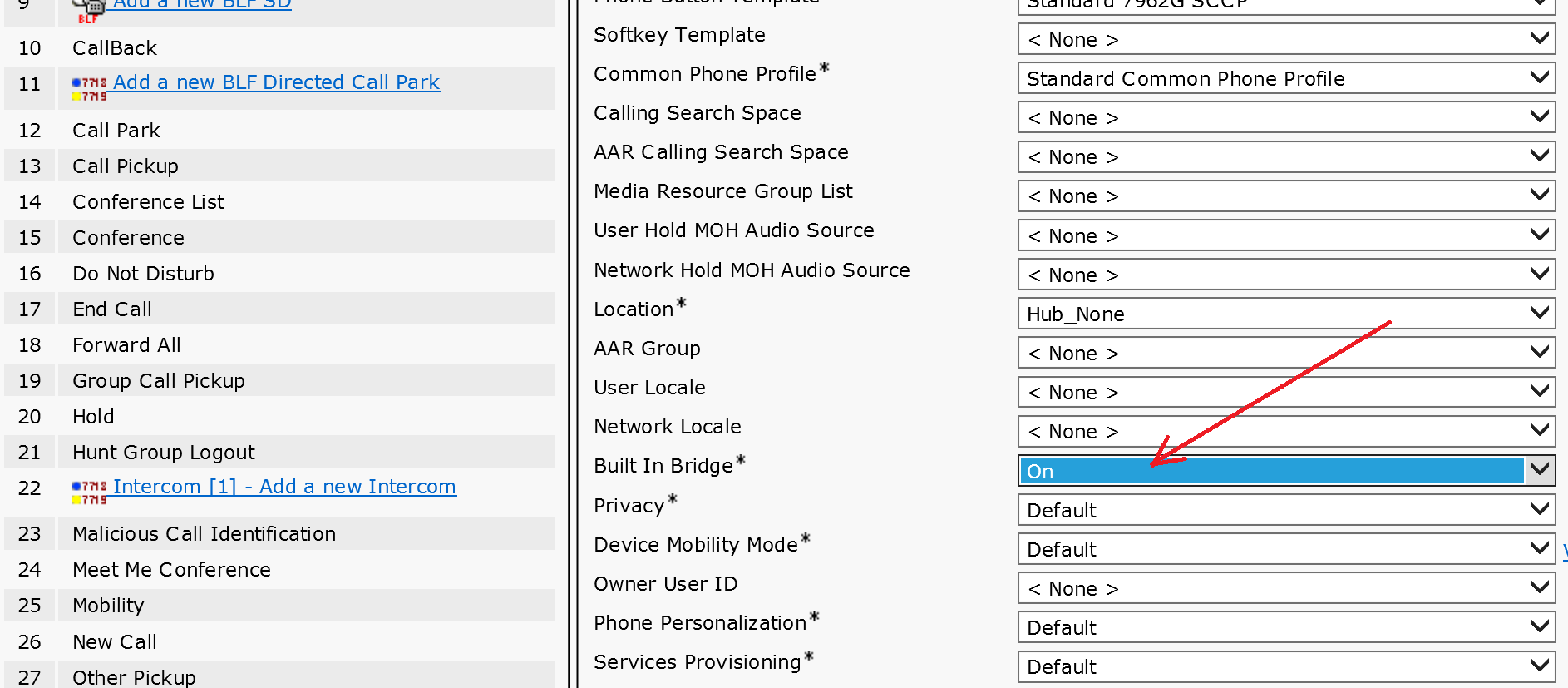 Enable Built-in-Bridge on per-phone basis