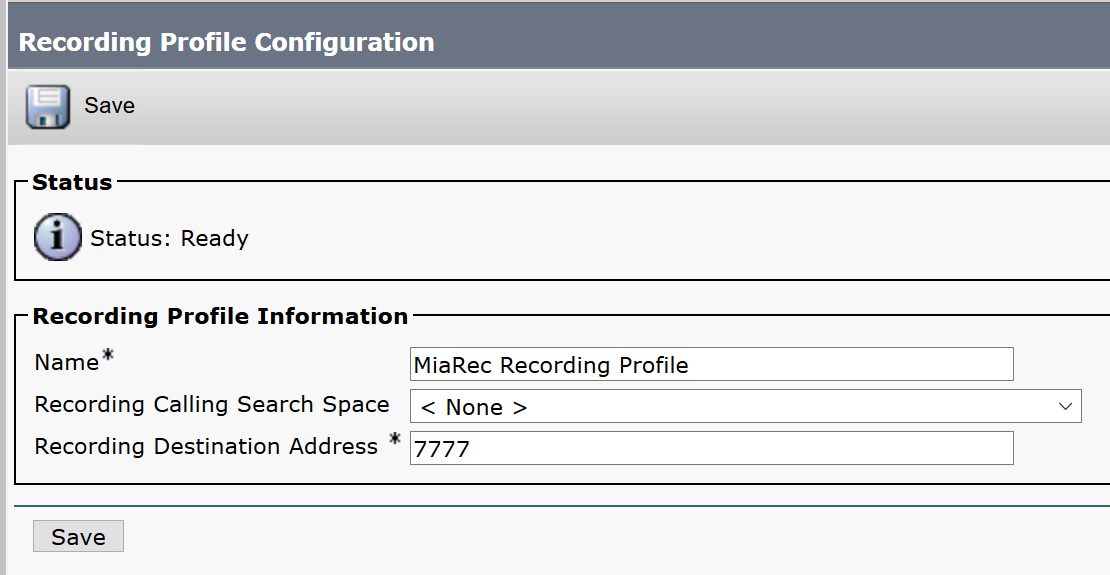 Recording Profile Configuration