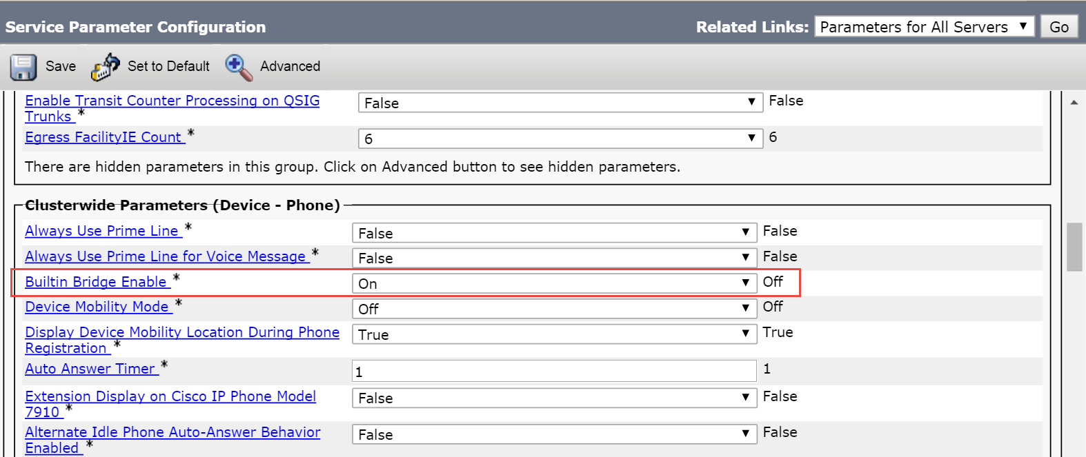 Service Parameter Configuration