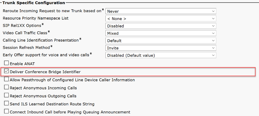 Trunk Specific Configuration