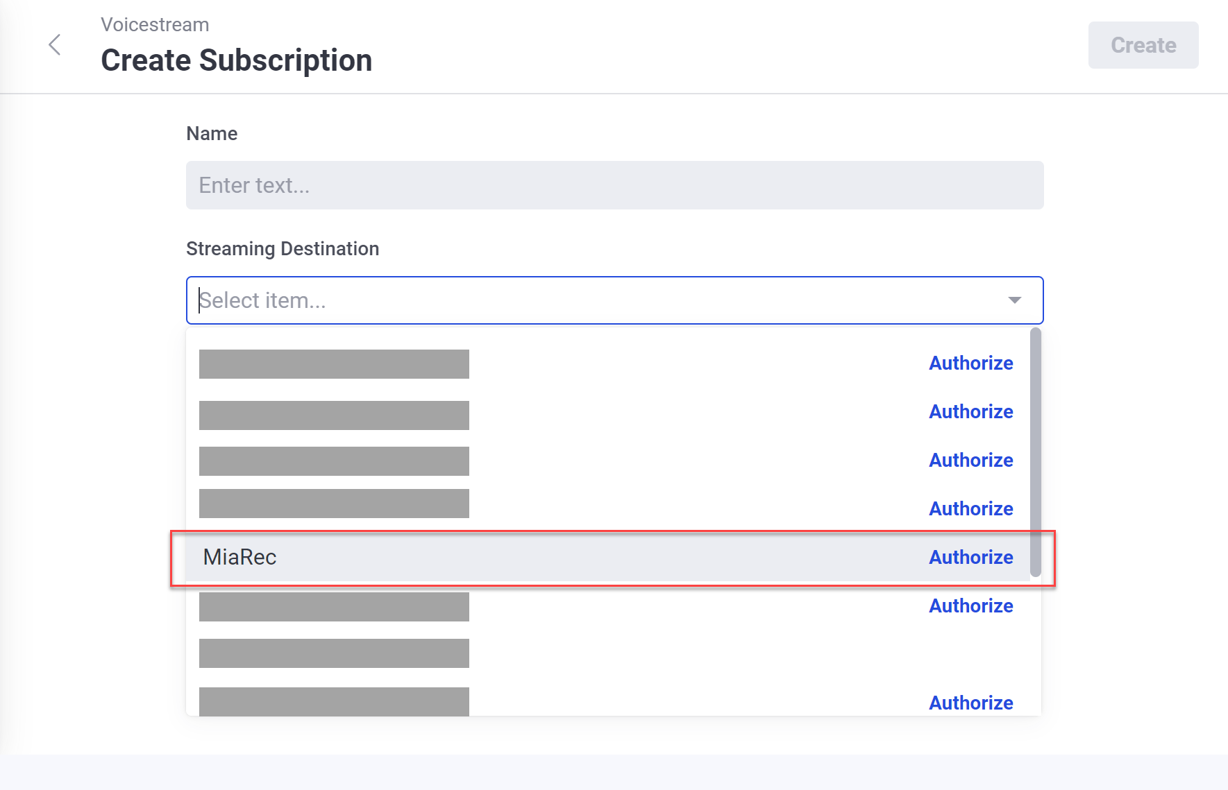 Create Subscription Dialog