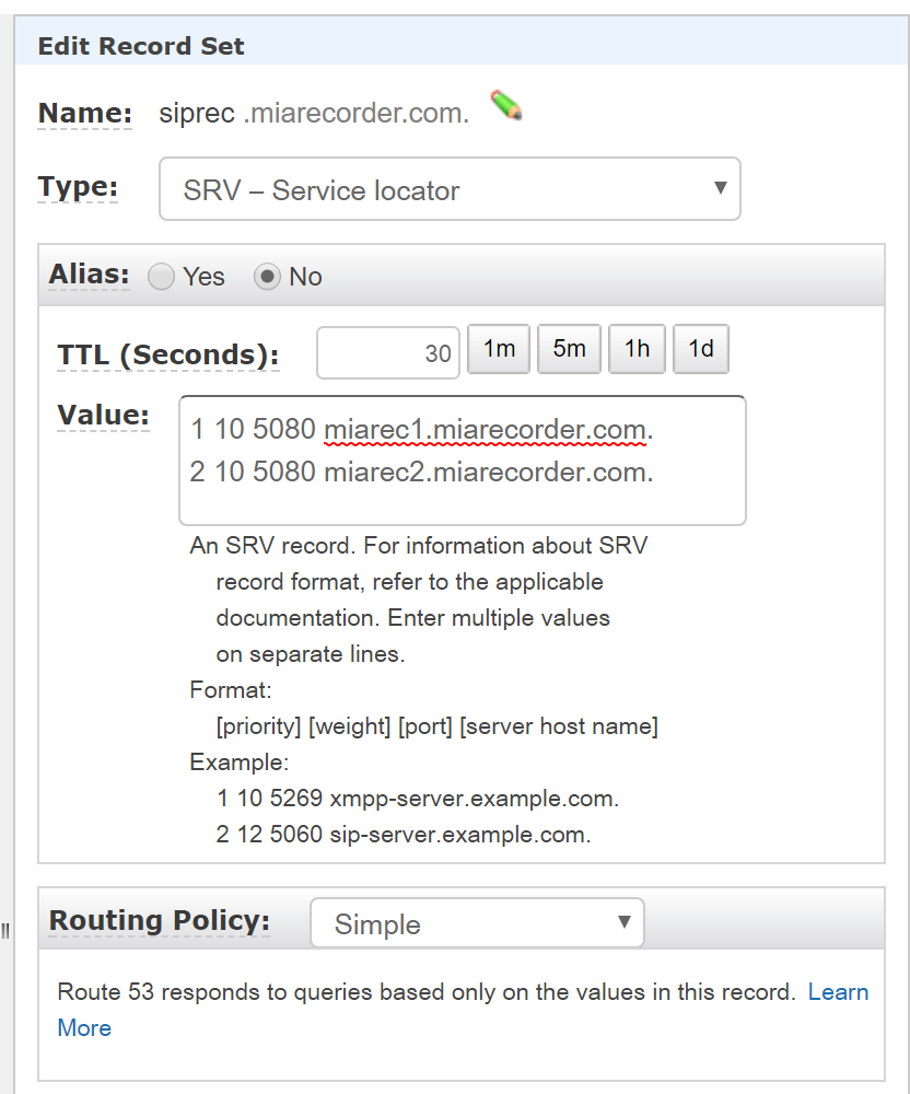 DNS SRV Configuration