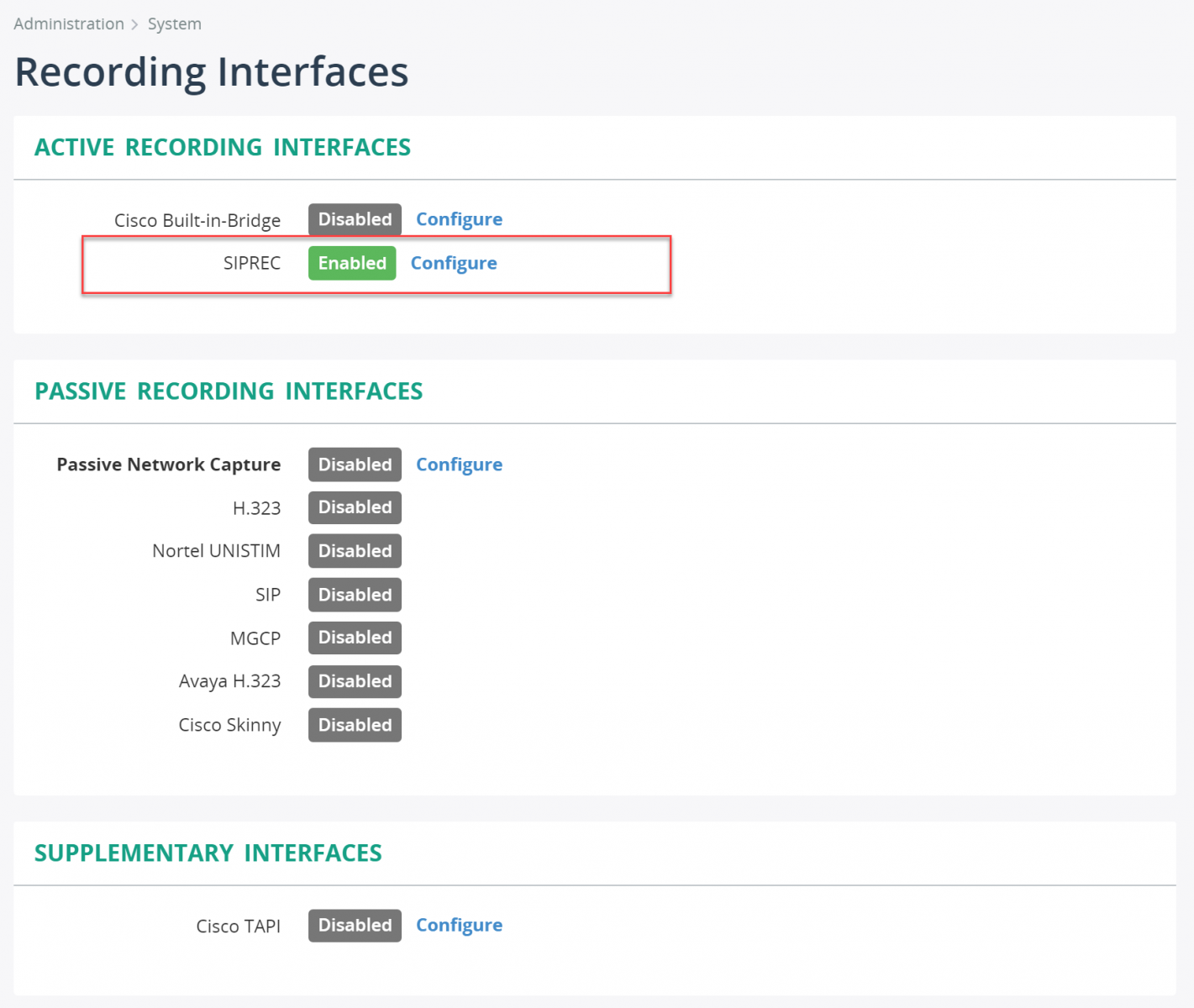 Configure SIPREC recording interface