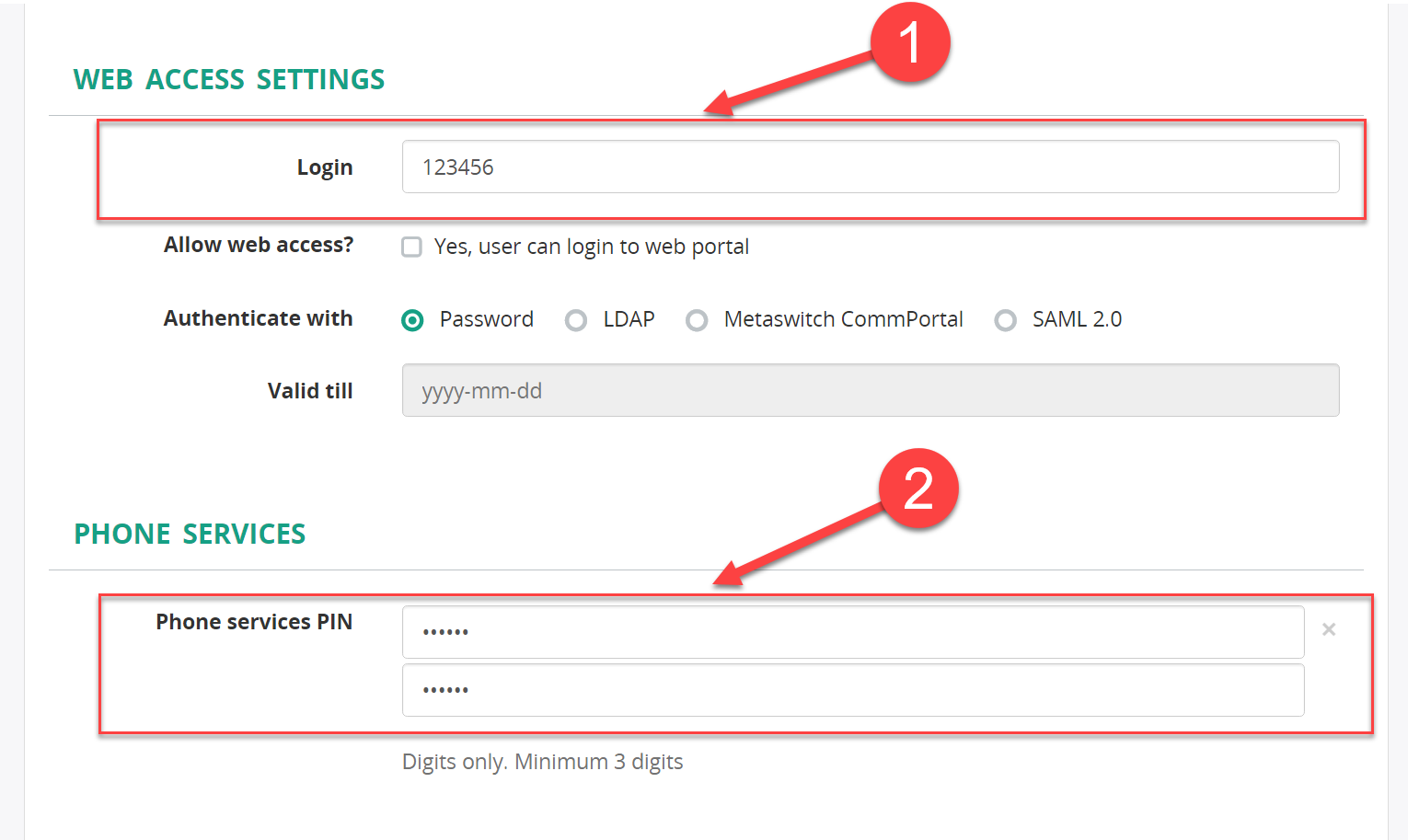 Configure "Login" and "PIN" attributes