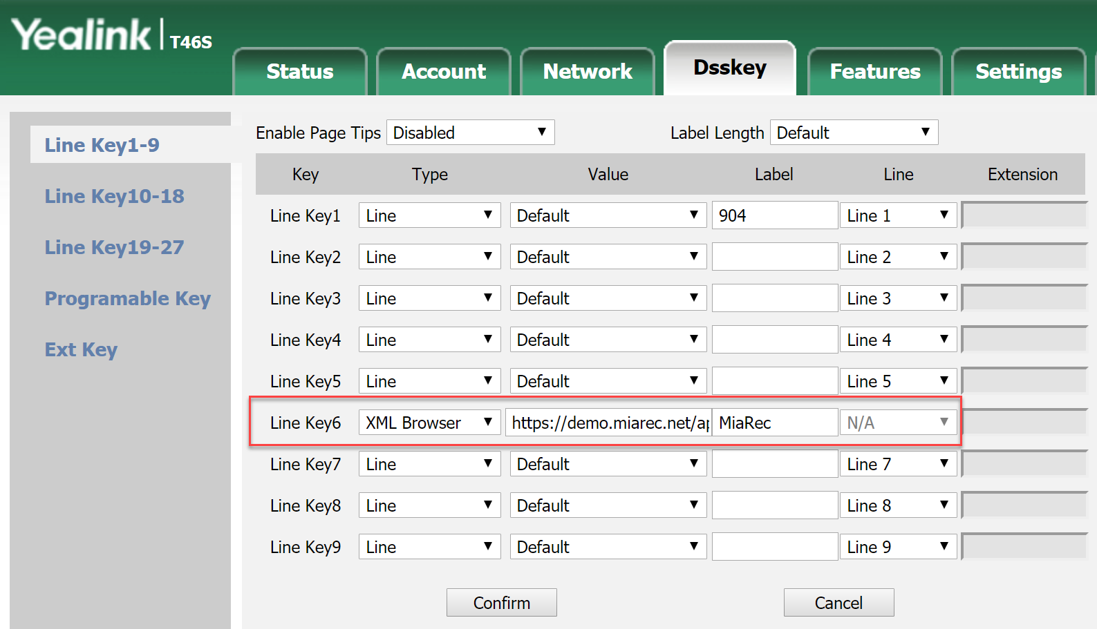 Configuration of phone using web interface