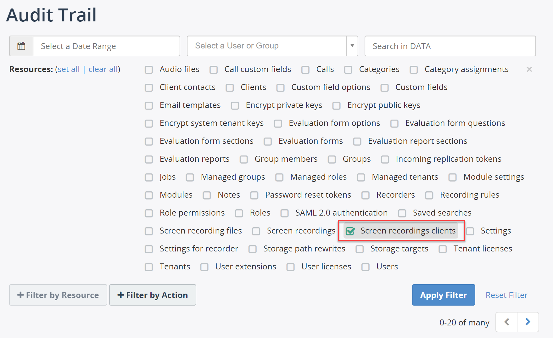 Display 'Screen recordings clients'