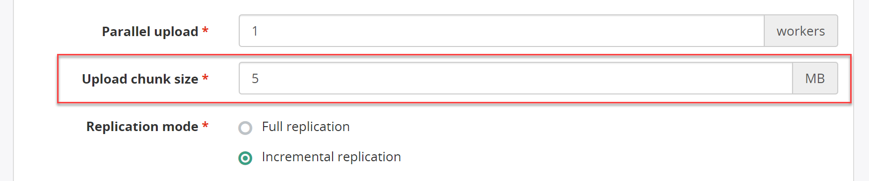 File chunk size configuration option