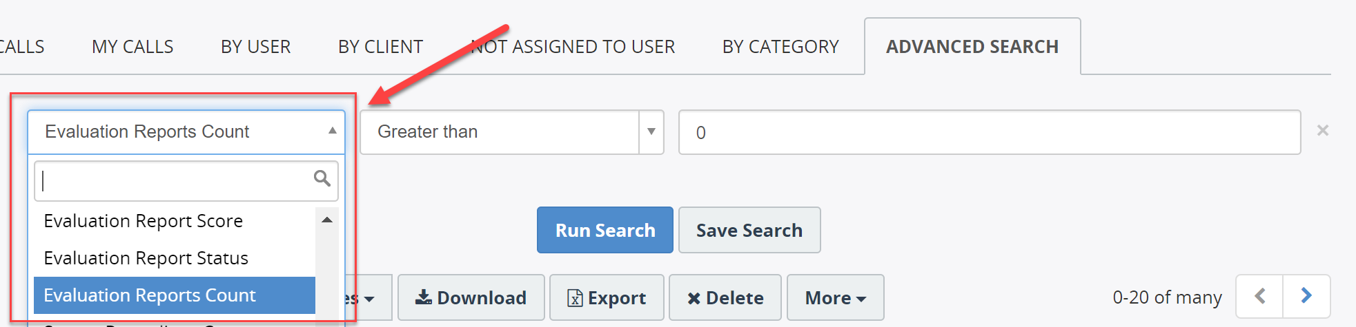 Search by Evaluation Report Score