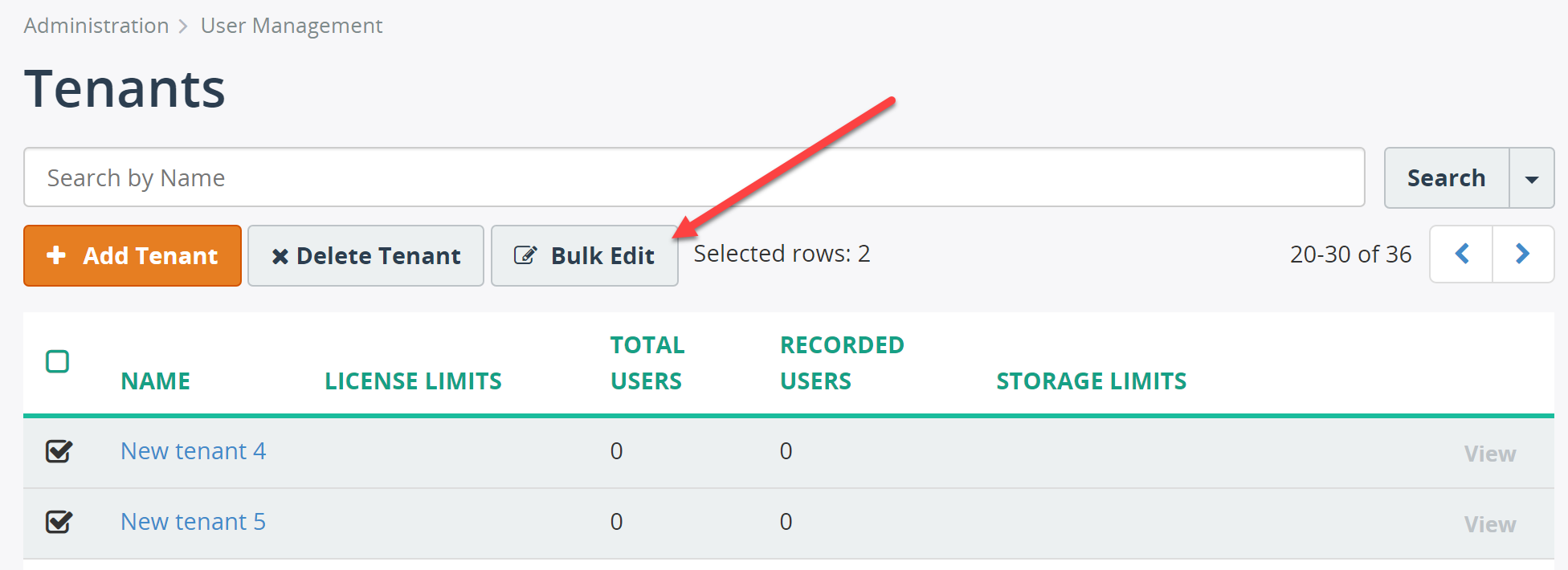 Support of bulk edit tenants