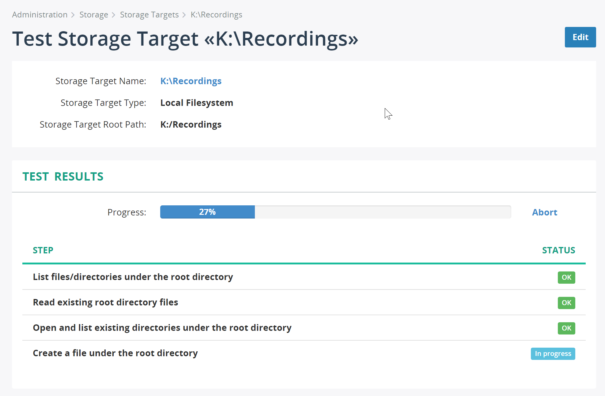 Storage target testing