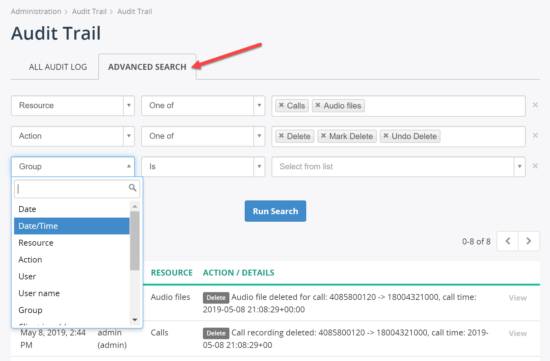 Advanced searching capability to Audit Trail