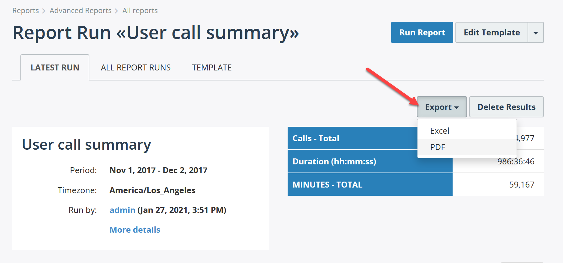 Ability to export a report to PDF or Excel