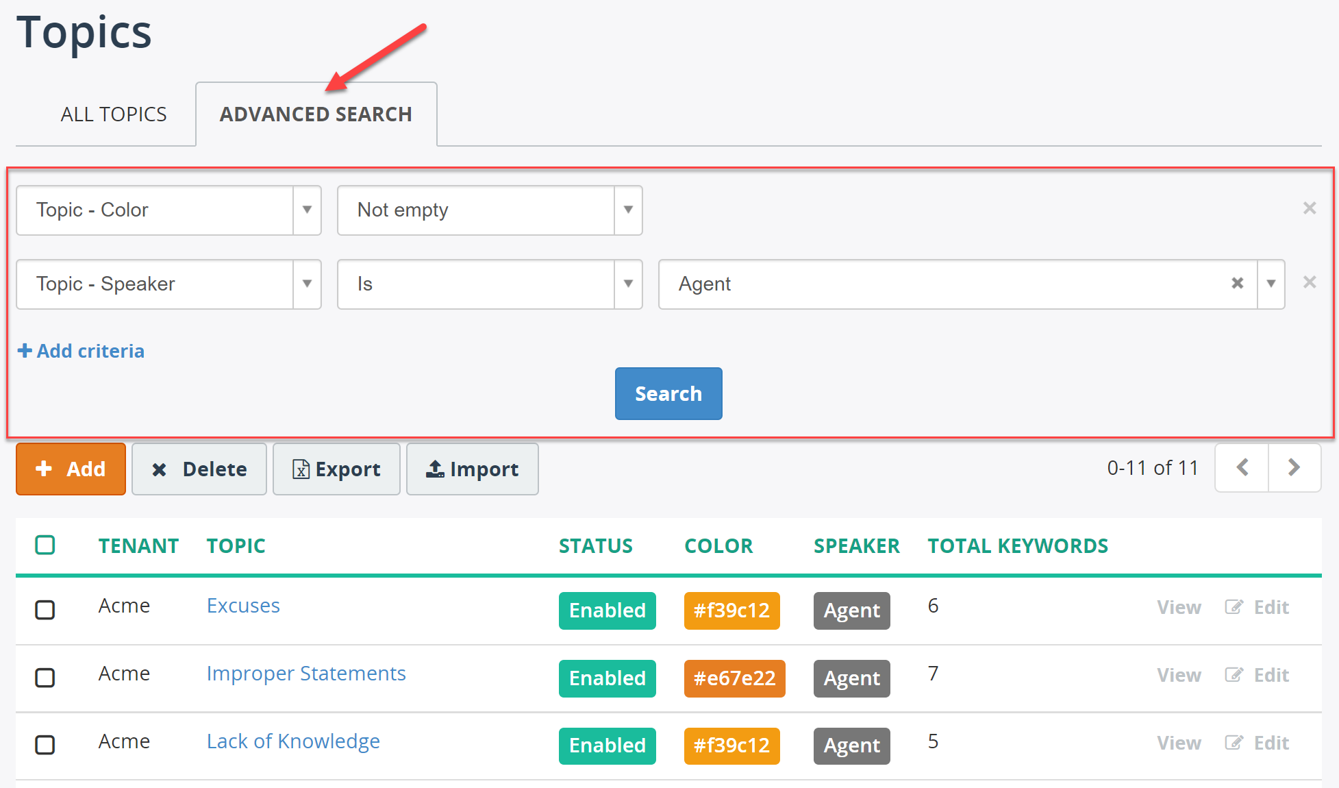 Add ability to search topics using advances search criteria